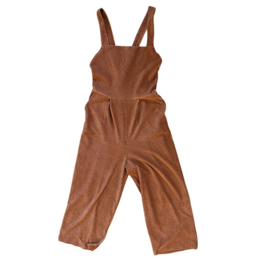 ASOS Design Brown Corduroy Criss-Cross Back Overalls • Stretchy Wide-Leg • US 10